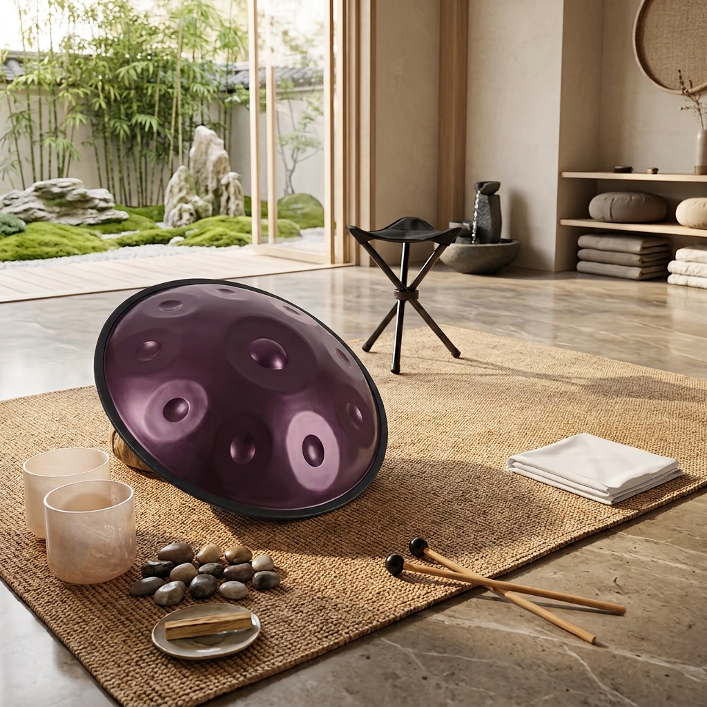 Handpan 9 Tons Sol Mineur 440Hz – Tambour en Acier Mauve, 18 pouces