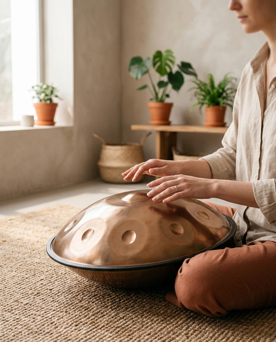 Handpan 9 Tons Sol Mineur 440Hz – Tambour en Acier Doré, 18 pouces