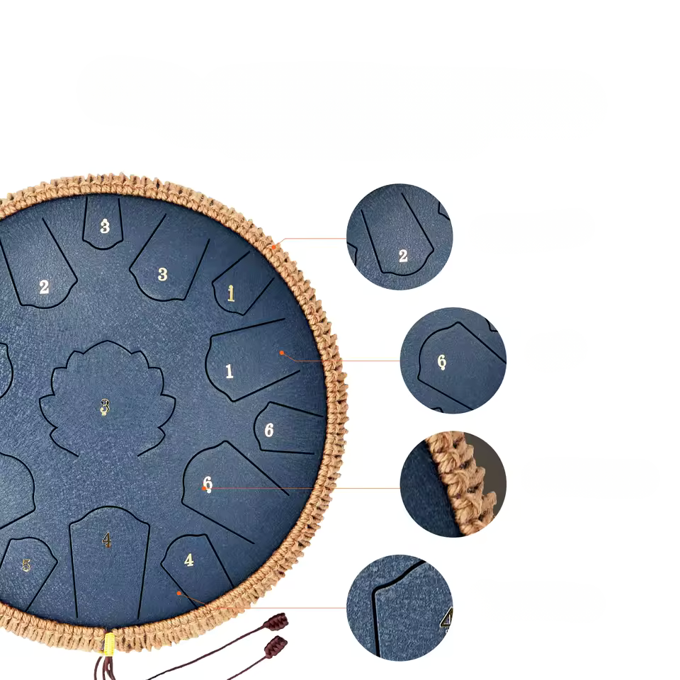 Tongue Drum 15 Notes Do Majeur – Instrument Acier Bleu Marine 356mm