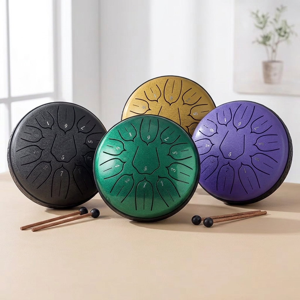 Tongue Drum 11 Notes Ré aigu – Instrument Acier Noir 6 pouces