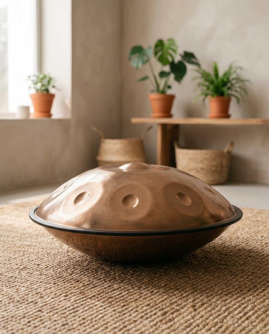 Handpan 9 Tons Sol Mineur 440Hz – Tambour en Acier Doré, 18 pouces