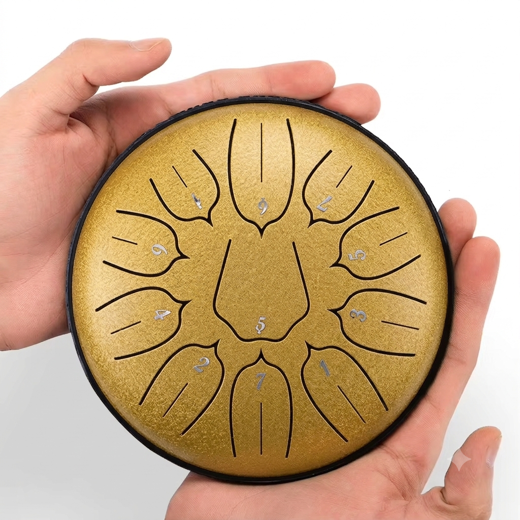 Tongue Drum 11 Notes Ré aigu – Instrument Acier Doré 6 pouces