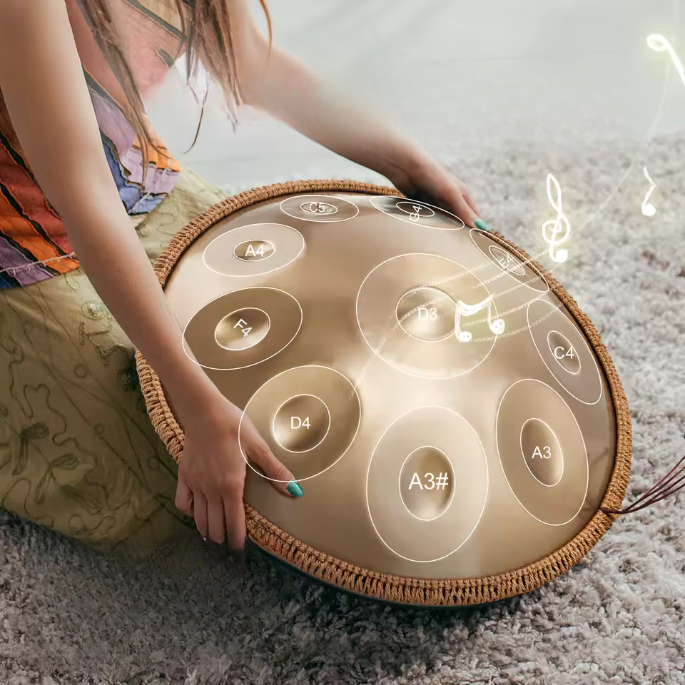 Handpan 9/10/12 Notes Ré Mineur 432Hz – Tambour en Acier 22 pouces