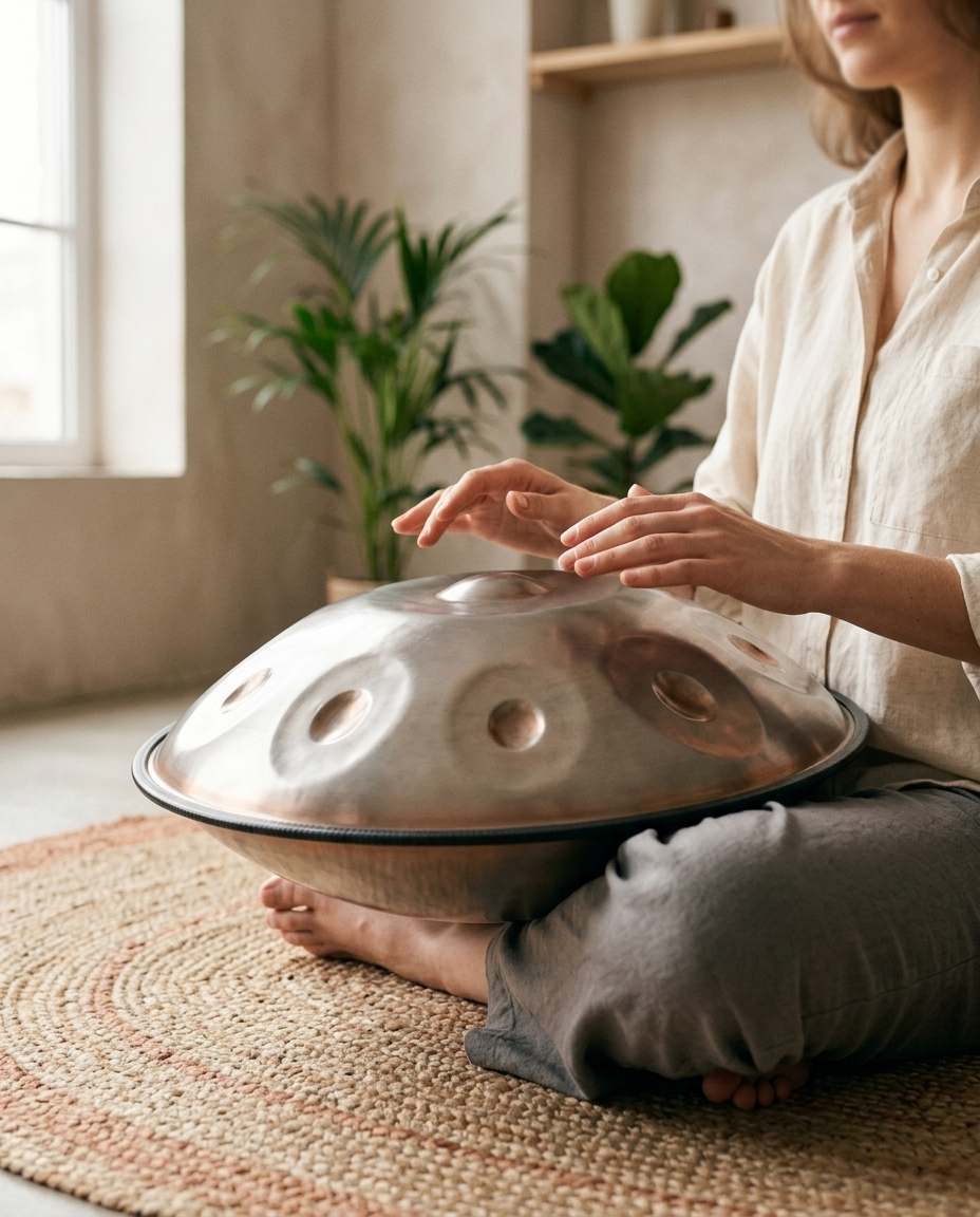 Handpan 9 Tons Sol Mineur 440Hz – Tambour en Acier Gris Clair, 18 pouces