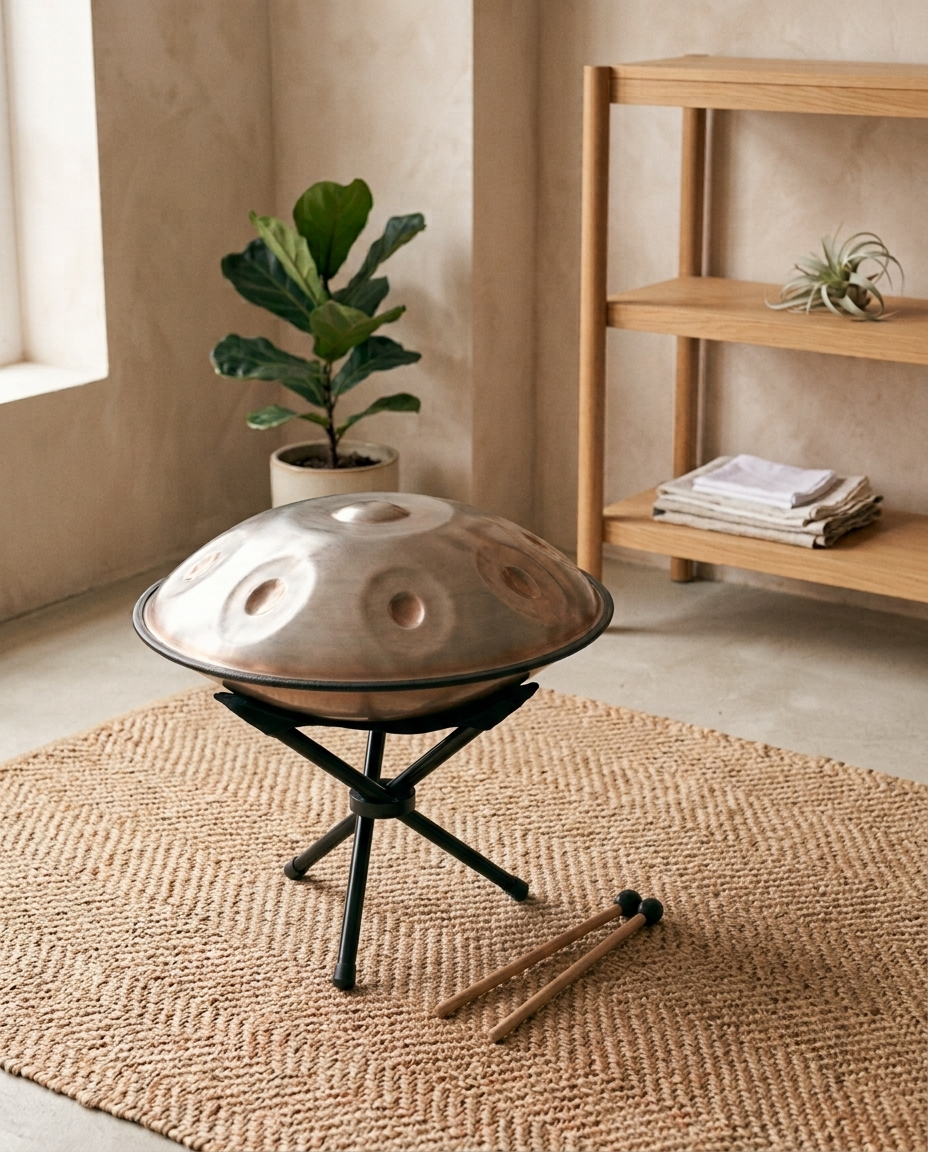 Handpan 9 Tons Sol Mineur 440Hz – Tambour en Acier Gris Clair, 18 pouces