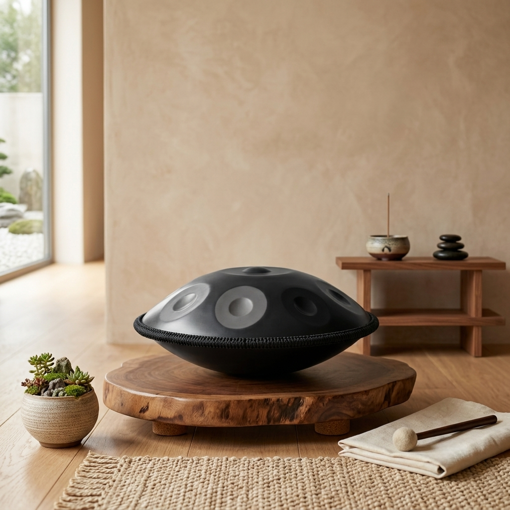 Handpan 9 Tons Sol Mineur 440Hz – Tambour en Acier Noir, 18 pouces