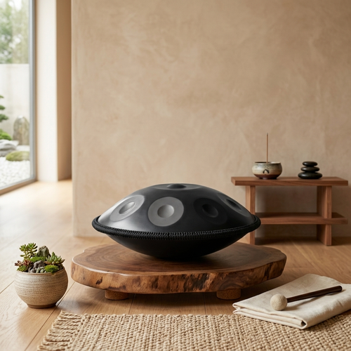 Handpan 9 Tons Sol Mineur 440Hz – Tambour en Acier Noir, 18 pouces