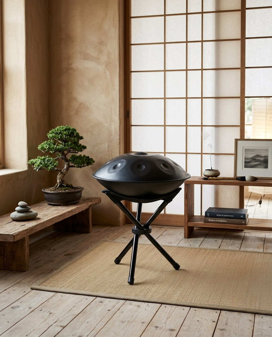 Handpan 9 Tons Sol Mineur 440Hz – Tambour en Acier Noir, 18 pouces