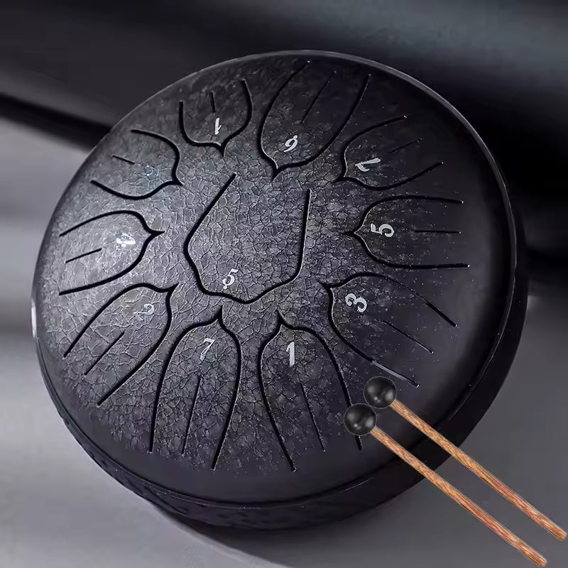 Tongue Drum 11 Notes Ré aigu – Instrument Acier Noir 6 pouces