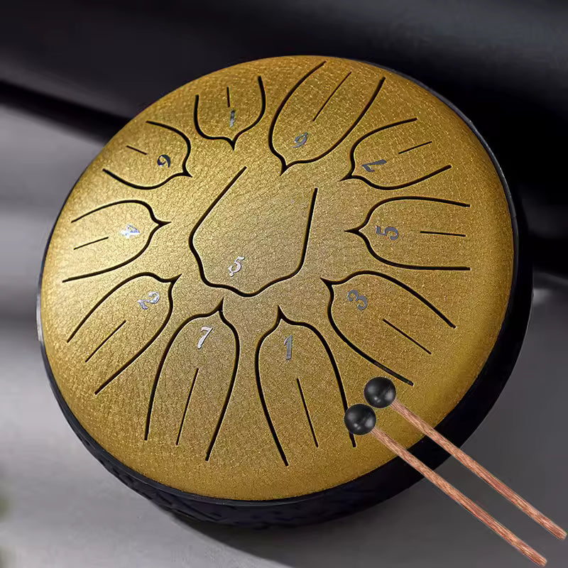 Tongue Drum 11 Notes Ré aigu – Instrument Acier Doré 6 pouces