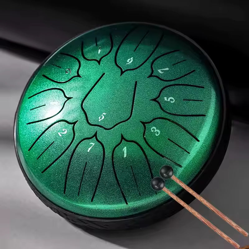 Tongue Drum 11 Notes Ré aigu – Instrument Acier Vert 6 pouces