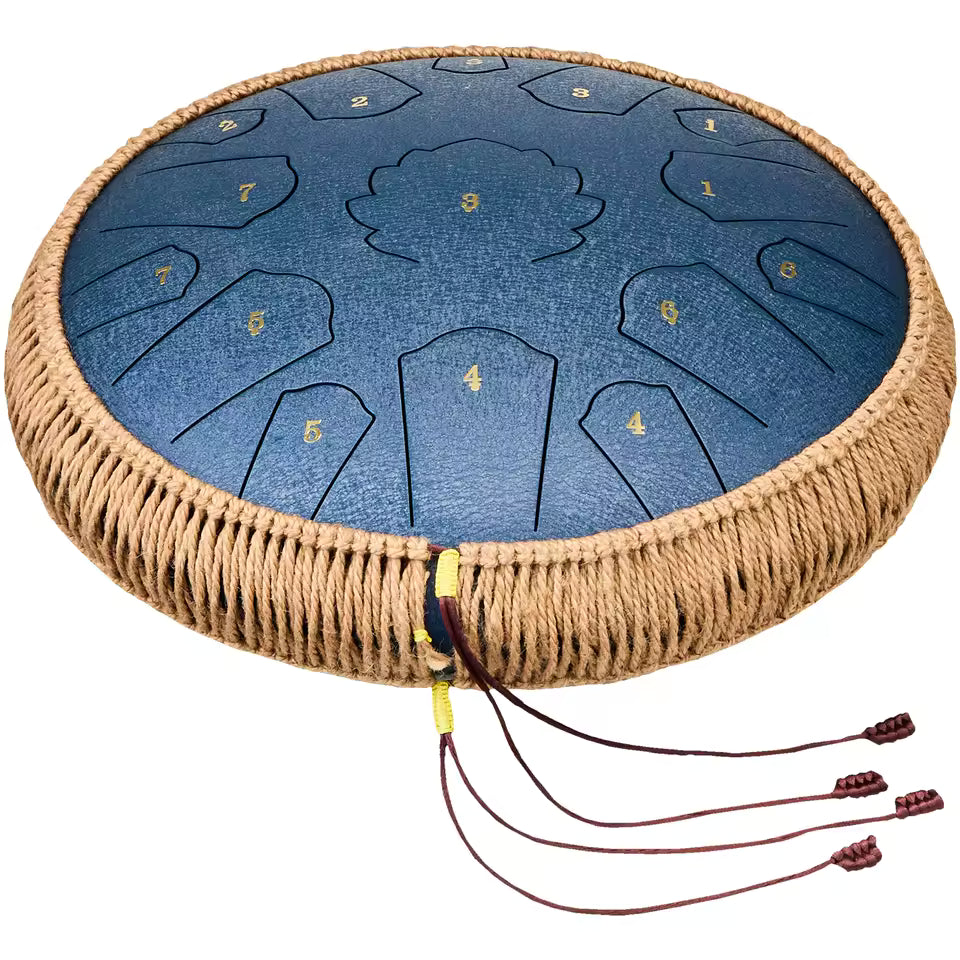 Tongue Drum 15 Notes Do Majeur – Instrument Acier Bleu Marine 356mm