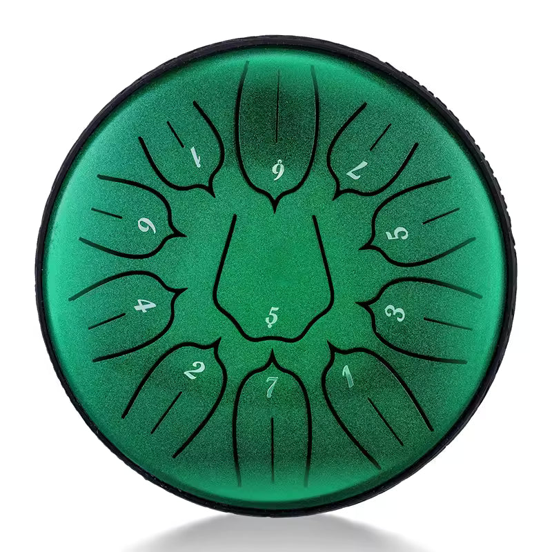 Tongue Drum 11 Notes Ré aigu – Instrument Acier Vert 6 pouces