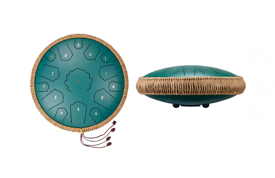 Tongue Drum 15 Notes Do Majeur – Instrument Acier Vert 356mm